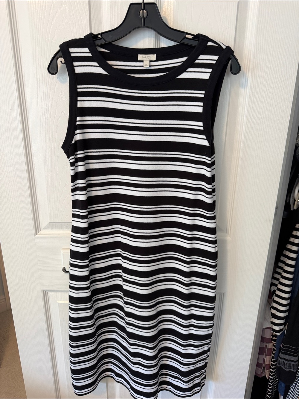 Talbots Sleeveless Black and White Striped Dress like new